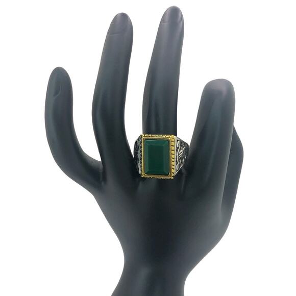 Silver and Gold Boho Ring with Green Stone - Size 8.5 - Picture 2 of 7